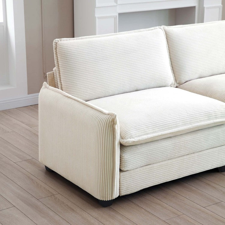 Warm And Cozy Living Room Sofa With 4 Pillows Upholstered Large Deep Seat 2 Seater Sofa For Living Room, Beige Corduroy