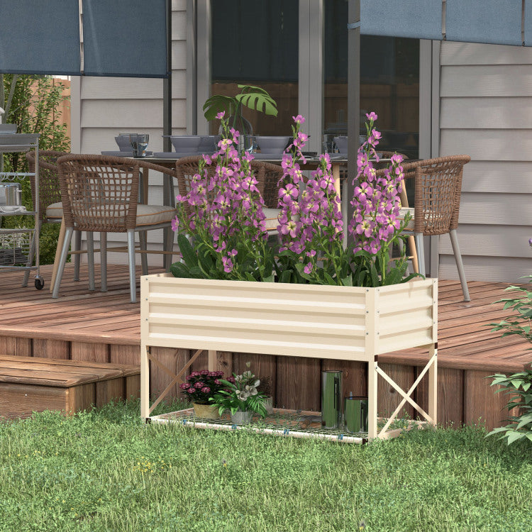Outsunny Raised Garden Bed With Galvanized Steel Frame, Storage Shelf And Bed Liner, Elevated Planter Box With Legs For Vegetables, Flowers, Herbs, Cream