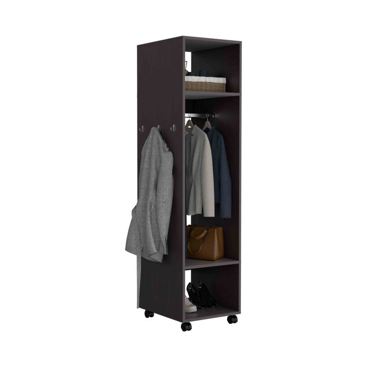 Cluster 63" Tall Wardrove With Mirror, Three Shelves, Casters And Hanging Rod, Armoire, Bedroom Clothes Storage, Cabinet Organizer Black