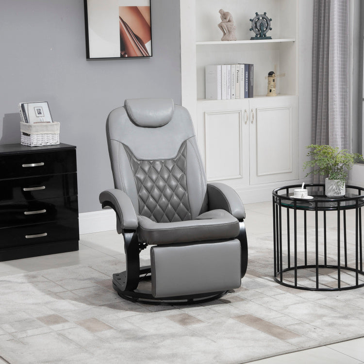 Homcom Pu Recliner Armchair With Footrest, Headrest, And Round Steel Wood Base