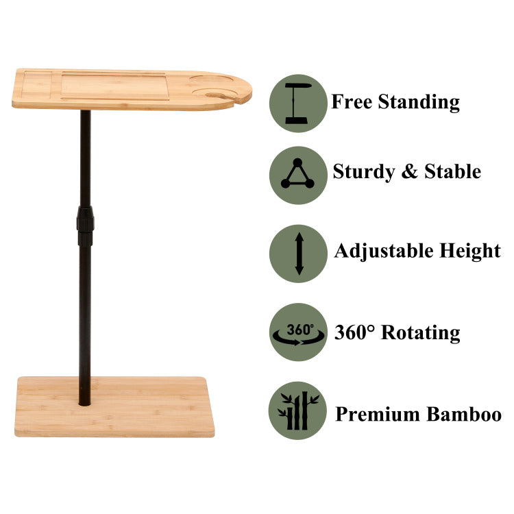Couch Tray Table Bamboo Height Adjustable Side Table For Sofa C Shaped Oval End Tables With Slots For Bed & Chairs In Living Room & Bedroom Oval Rectangle