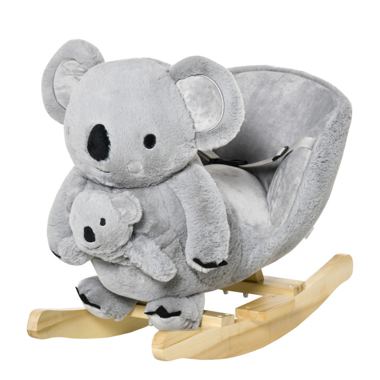 Qaba Kids Ride On Rocking Horse, Koala Shaped Rocker With Realistic Sounds For Children 18 36 Months, Gray
