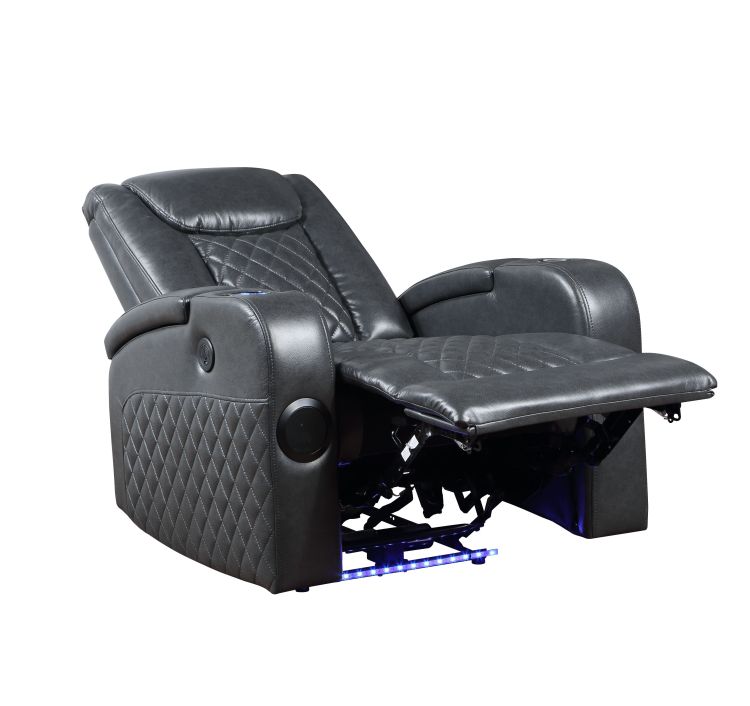 Alair Dark Gray Leather Aire Power Motion Recliner W Bluetooth, Wireless Charger & Cupholder