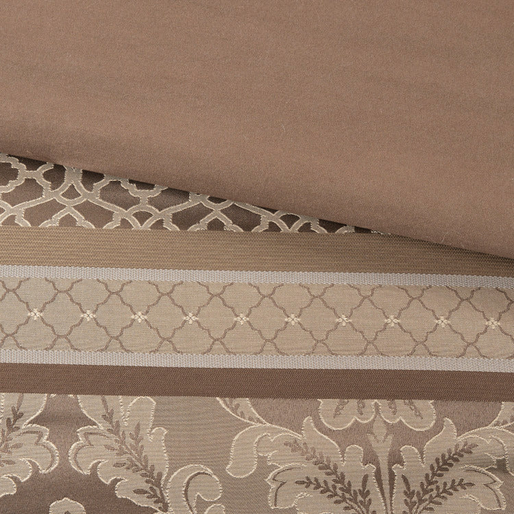 7 Piece Jacquard Comforter Set Brown Gold Queen