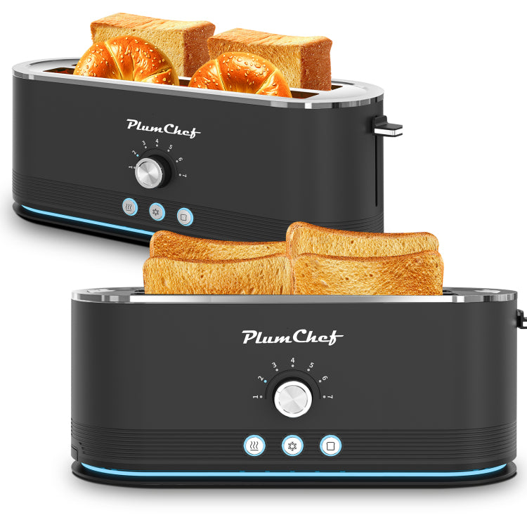 4 Slice Toaster, 7 Browning Settings, Defrost Reheat Functions, Full Body Stainless Steel Housing 1400W ,Anti Fingerprint & Anti Jam Black