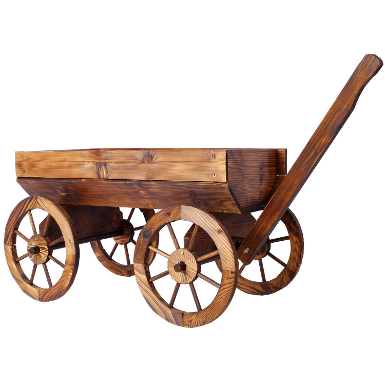 Wood Wagon Flower Planter Pot Stand W Wheels Home Garden Outdoor Decor