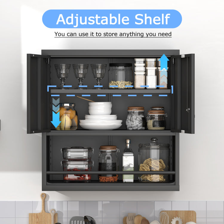 Metal Adjustable 2 Doors Metal Storage Cabinet Kitchen Pantry Cabinet With Adjustable Shelves Tall Steel Cabinet Locker For Kitchen, Living Room, Dining Room And Office