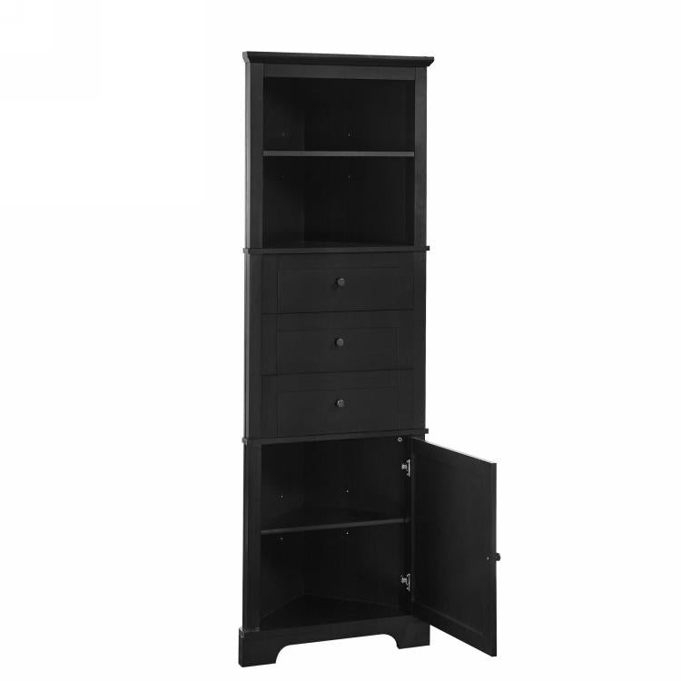 Black Triangle Tall Cabinet With 3 Drawers And Adjustable Shelves For Bathroom, Kitchen Or Living Room, Mdf Board With Painted Finish Wf306469Aag Color