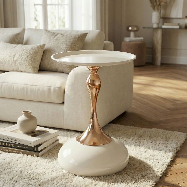 Small Round Side Table For Small Space ,Cocktail Table,Living Room Small Coffee Table, White End Table