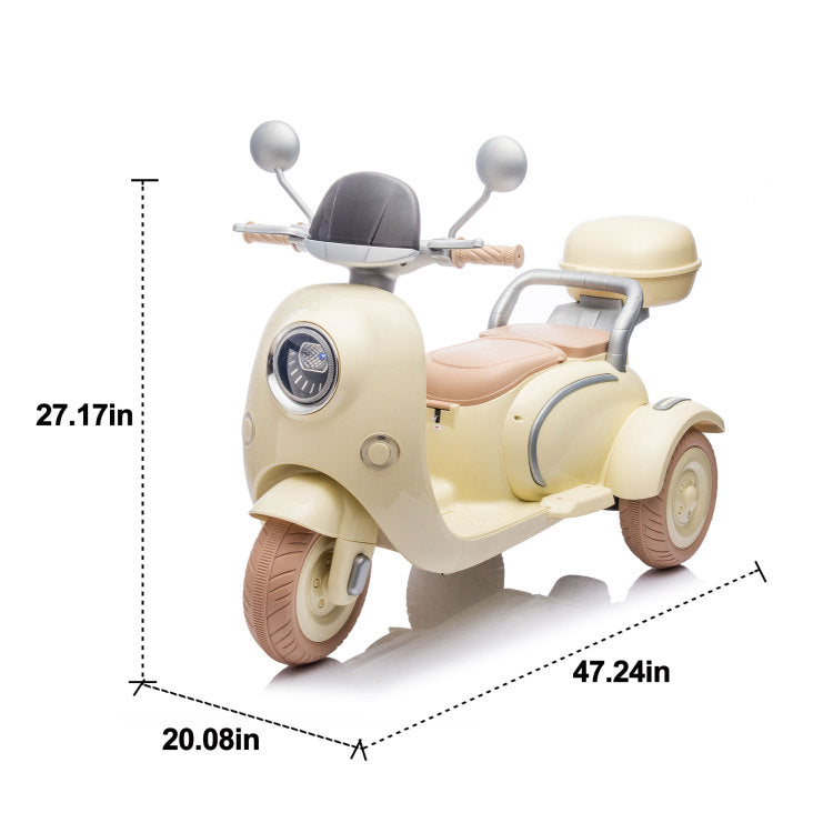 12V Two Motors Kids Ride On Level Up Two Seater Electric Motorcycle,Three Wheel Toy W Music,Bluetooth,Usb,Backseat Flip Adult Seat,Portable Storage Hooks&Oversized Trunk,Led Headlight For Kids 3 6