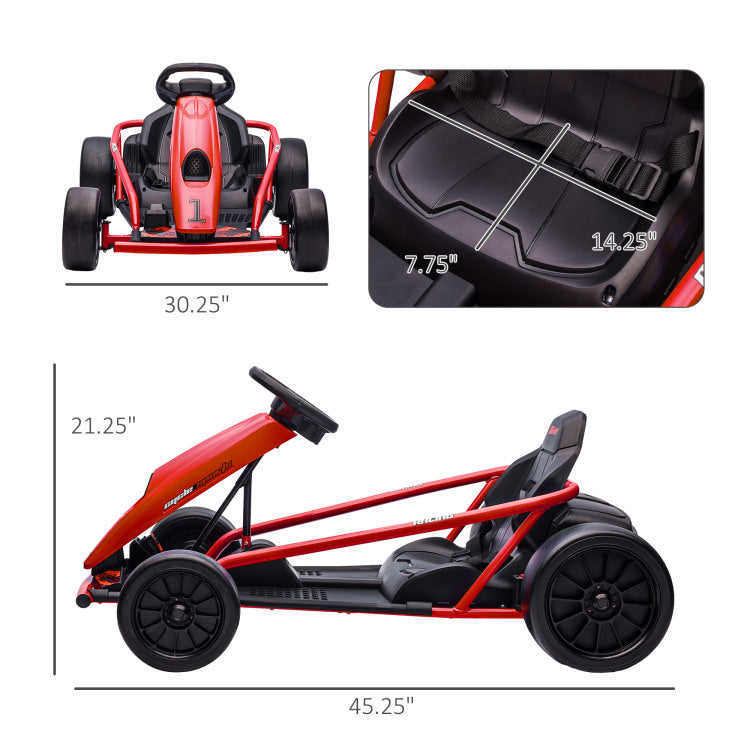 Aosom 24V 8.1 Mph Electric Go Kart, Drifting Car Battery Powered Ride On Toy Outdoor With Slow Start, Music, Horn Honking And Safety Belt, For 8 12 Years Old, Red