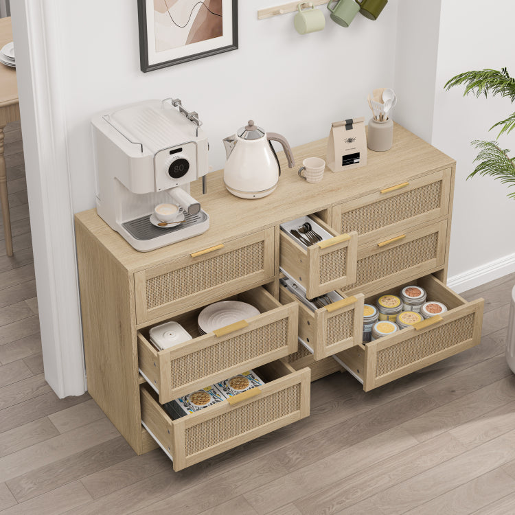51.2 "Rattan Locker With Drawers, 9 Drawers, Metal Handles For Kitchen, Living Room, Bedroom Natural