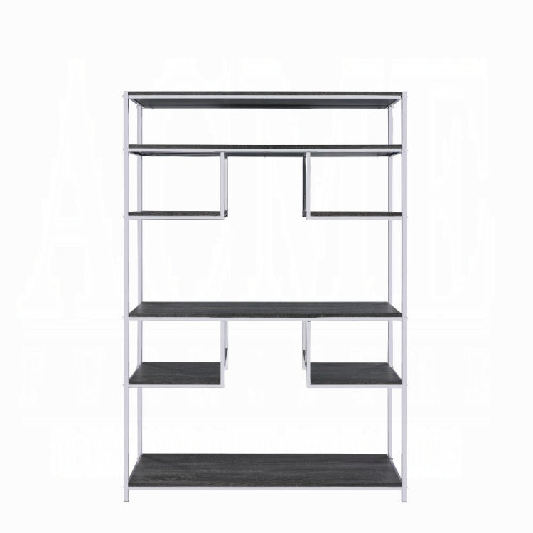 Rustic Grey Oak And Chrome 8 Shelf Bookshelf
