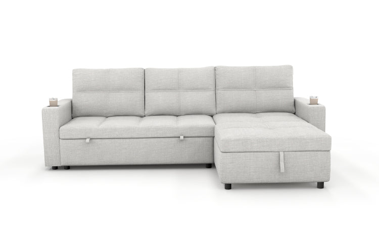 Convertible Fabric Sofa Bed, Pullout Sectional Sleeper Sofa Couches With Usb Charging & Cup Holders, L Shape Sleeper With Storage For Living Room Beige