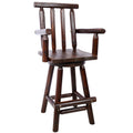 Rustic Bar Stool Fir Wood Construction, Chair With Footrest,Wide Armrest, Rustic Kitchen Stool, Tall Bistro Chair For Dining Room, Restaurant, Pub, 4 Foot,Brown Color