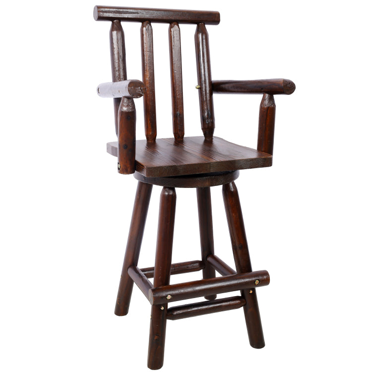 Rustic Bar Stool Fir Wood Construction, Chair With Footrest,Wide Armrest, Rustic Kitchen Stool, Tall Bistro Chair For Dining Room, Restaurant, Pub, 4 Foot,Brown Color