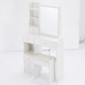 29.2" Small Size Left Drawer Desktop Vanity Table Cushioned Stool, Extra Large Right Sliding Mirror, Multi Layer High Capacity Storage, Practical Fashionable Dresser, Suitable For Small Space