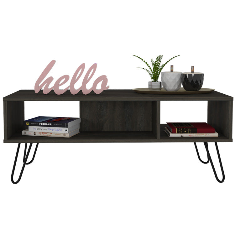 Vassel Coffee Table, Hairpin Legs, Two Shelves Espresso