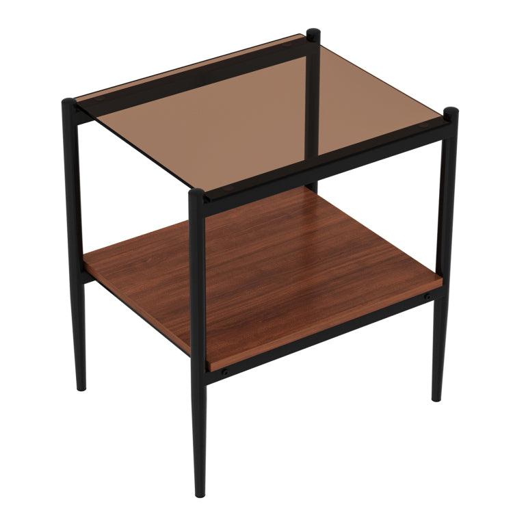 Coffee Table And End Tables Set Of 3, Tempered Glass Table With Mdf Layer, Modern Tables For Living Room , Brown Glass