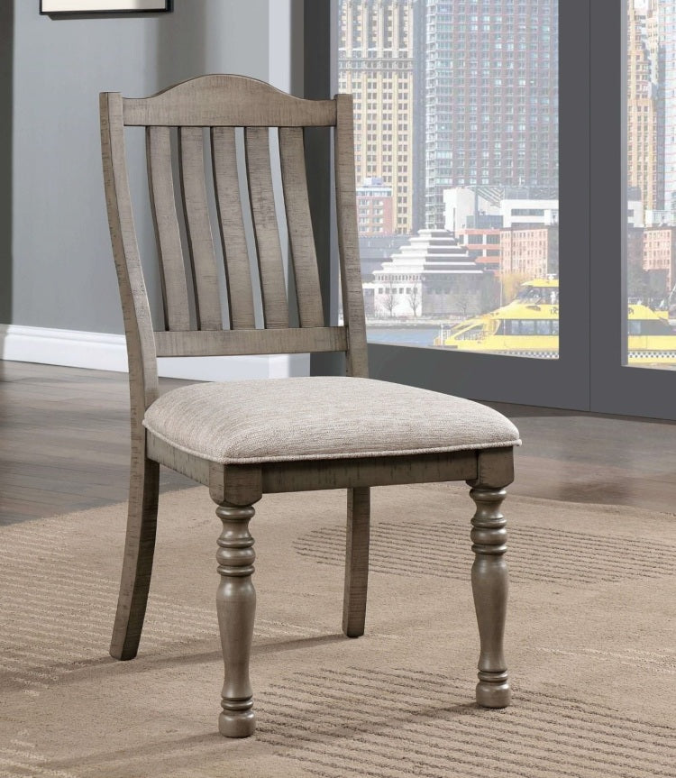 Transitional Style 2Pcs Side Chairs Antique Gray Solid Wood Gray Fabric Dining Room Furniture Chair Turned Legs