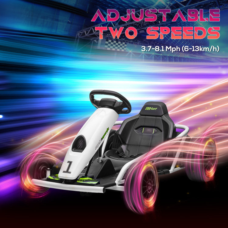 Aosom 24V 8.1 Mph Electric Go Kart, Drifting Car Battery Powered Ride On Toy Outdoor With Slow Start, Music, Horn Honking And Safety Belt, For 8 12 Years Old, White