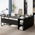 71" L Shaped Executive Desk With Storage Cabinet & Shelves, Large Industrial Home Office Computer Desk, Business Workstation With Printer Cabinet & Cpu Stand, Black