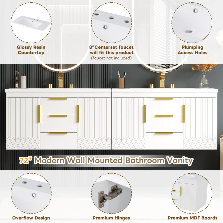 72'' Wall Mounted Bathroom Vanity, Floating Bathroom Storage Cabinet With Drawers, Solid Wood Bathroom Cabinet Same As N710S236003K