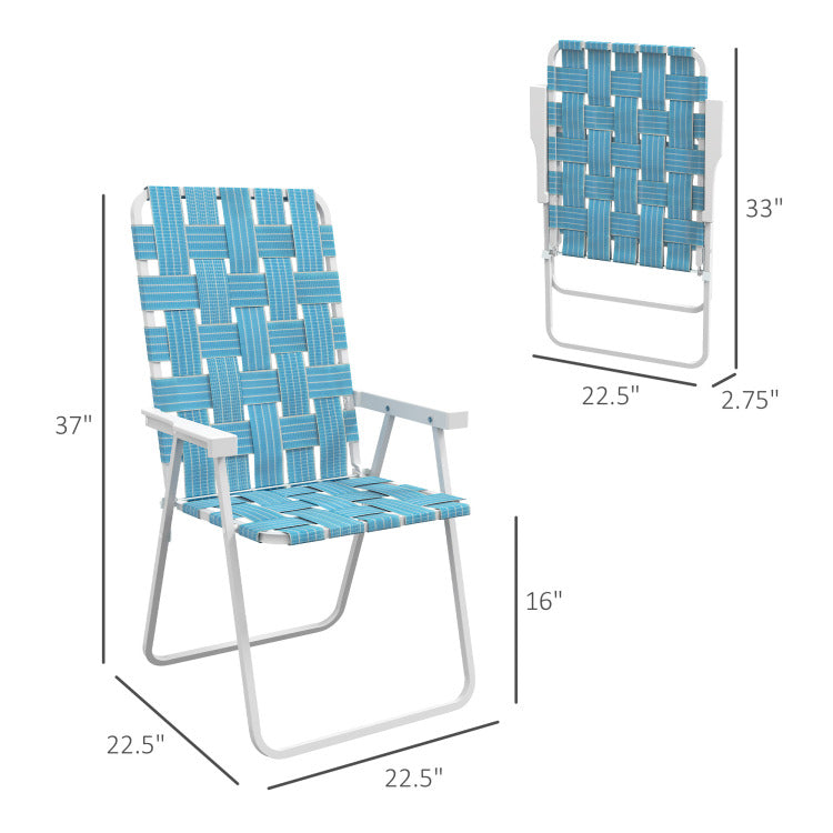 Outsunny Set Of 2 Patio Folding Chairs, Classic Outdoor Camping Chairs, Portable Lawn Chairs For Camping, Garden, Pool, Beach, Backyard W Armrests, Blue