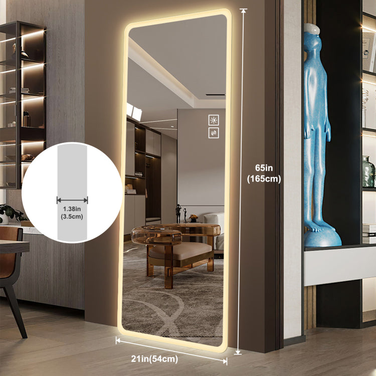 Full Length Mirror Lighted Vanity Body Mirror Led Mirror Wall Mounted Mirror Big Size Rounded Corners, Bedroom,Living Room,Dressing Room Hotel
