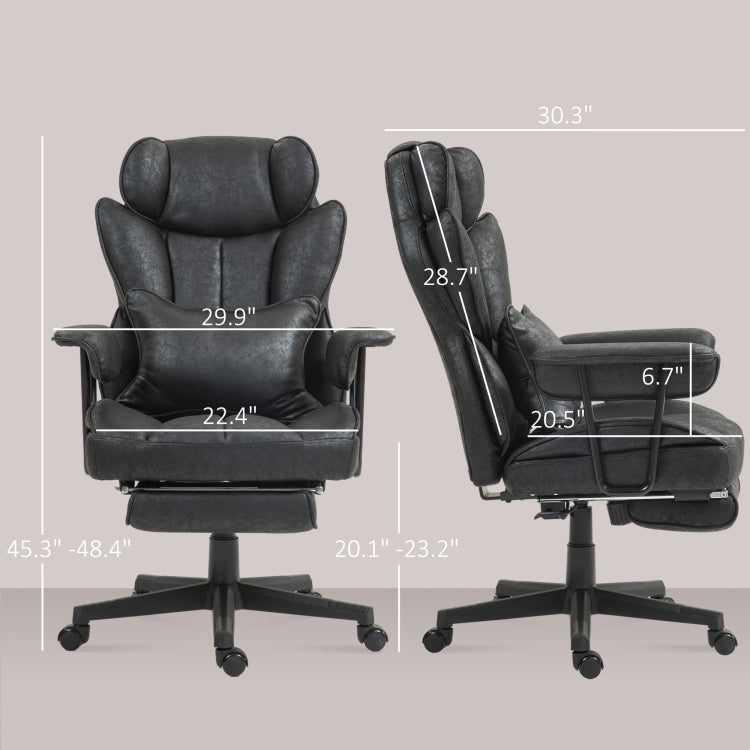 Homcom Massage Executive Office Chair With 6 Vibration Points, 400Lbs Heated Big And Tall Office Chair With Foot Rest And Lumbar Support, Microfiber Reclining Computer Desk Chair, Black