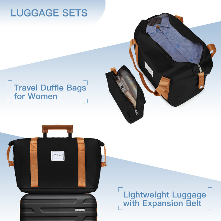 Luggage Sets 6 Piece With Duffel Bags, Hardside Expandable Suitcases With Spinner Wheels Tsa Lock, Black