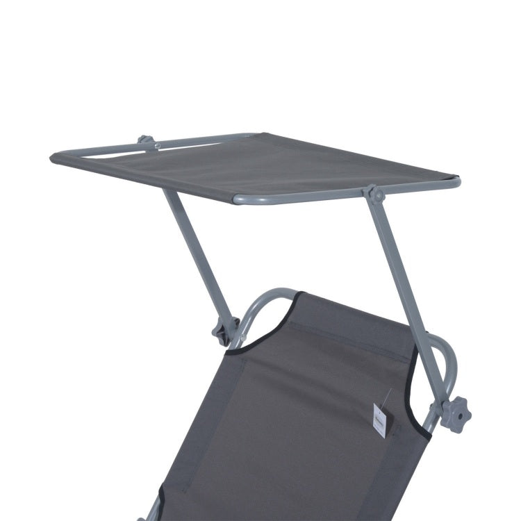 Outsunny Outdoor Lounge Chair, Adjustable Folding Chaise Lounge, Tanning Chair With Sun Shade For Beach, Camping, Hiking, Backyard, Gray