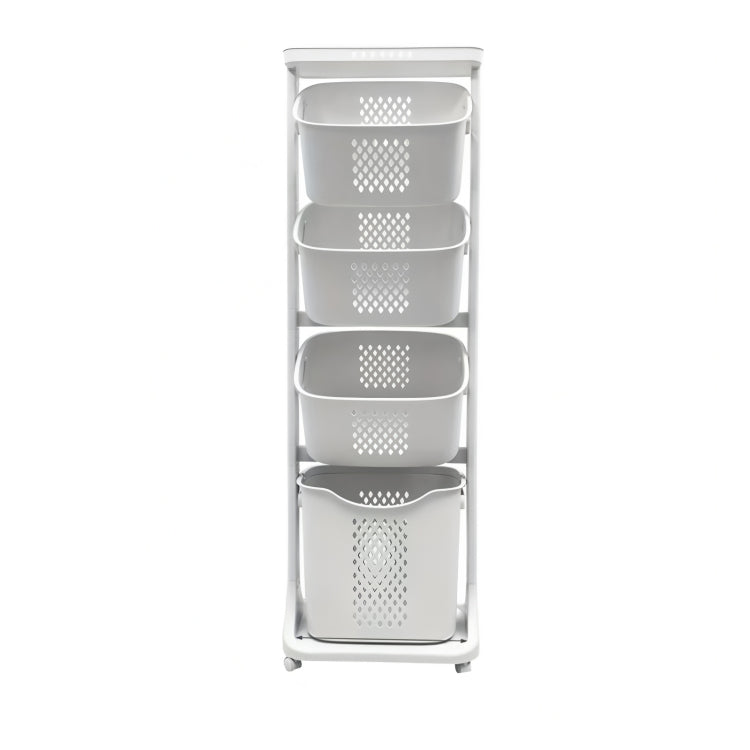 4 Tier Laundry Hamper Sorter, Laundry Storage Organizer With Wheels Removable Rolling Laundry Baskets, Bathroom Cart For Dirty Clothes, White