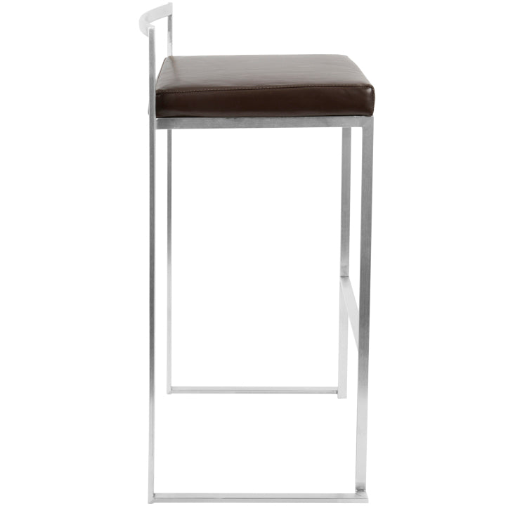 Contemporary Stackable Barstool With Brown Faux Leather Set Of 2