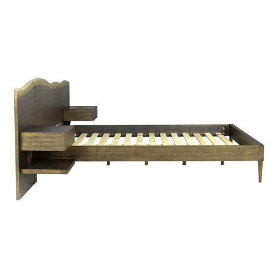 Platform Bed Frame With Live Edge Headboard And Built In Nightstands Drawers