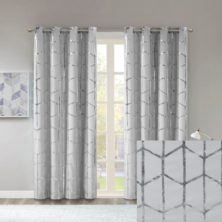 Total Blackout Metallic Print Grommet Top Curtain Panel Only 1 Pc Panel