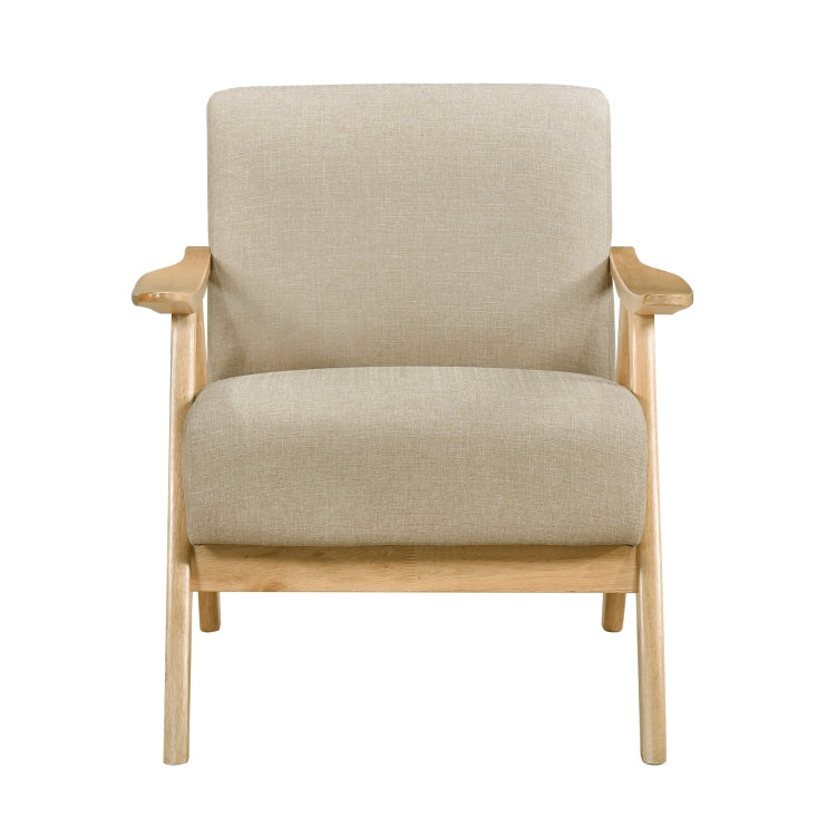 Modern Home Furniture Light Brown Fabric Upholstered 1Pc Accent Chair Cushion Back And Seat Natural Finish Solid Rubber Wood Furniture