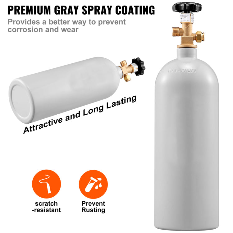5 Lbs Co2 Tank Aluminum Gas Cylinder, Brand Co2 Cylinder With Gray Spray Coating, Co2 Tank With Cga320 Valve, For Draft Soda Beer