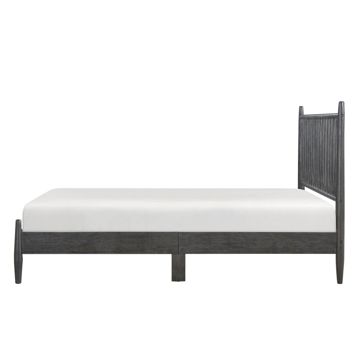 Mid Century Modern Design Queen Platform Bed 1Pc Gray Finish Wooden Bedroom Furniture Vertical Slats Headboard, Bed In A Box