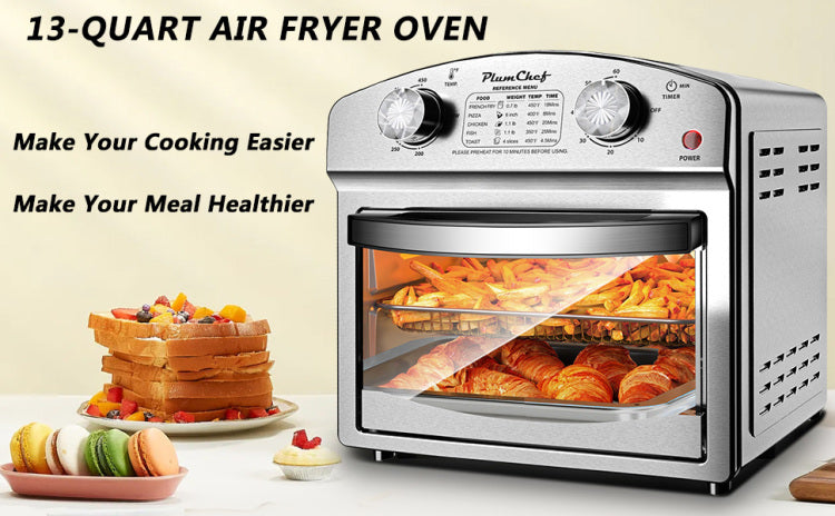 12.5 Quart 7 In 1 Convection Toaster Oven, 1500W, Stainless Steel, With 5 Pre Set Menus Roast, Bake, Grill, Broil, Toast, Dehydrate & Defrost, Silver