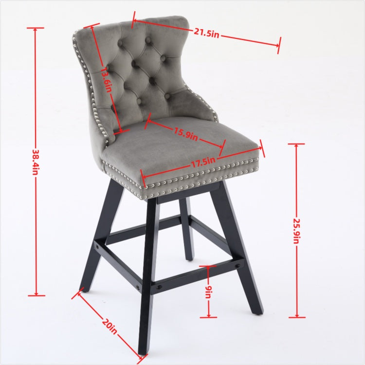 Swivel Velvet Barstools With Button Tufted Decoration And Wooden Legs, And Chrome Nailhead Trim, Leisure Style Bar Chairs,Bar Stools, Set Of 2 Beige ,Sw1860Bg