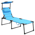 Outsunny Outdoor Lounge Chair, Adjustable Backrest Folding Chaise Lounge, Cushioned Tanning Chair W Sunshade Roof & Pillow Headrest For Beach, Camping, Hiking, Light Blue