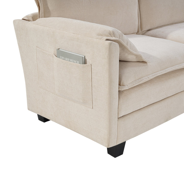 107 Inch L Shaped Sofa With Cotton Linen Velvet Texture, Corner Sofa With Storage Function On The Side, Suitable For Living Room, And Spacious Space,3 Seats Can Be Extended