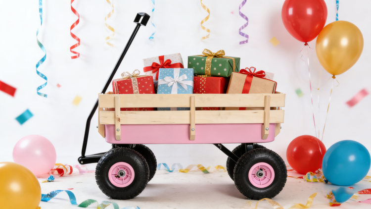 Outdoor Wagon All Terrain Pulling W Wood Railing Air Tires Garden Cart