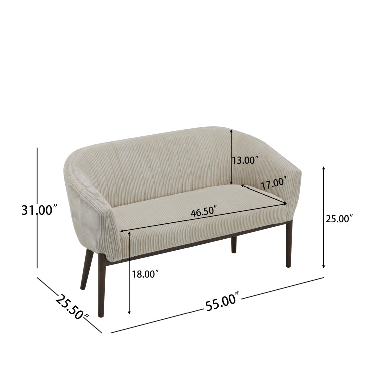 Corduroy Recessed Arm Loveseat Beige Walnut 65780