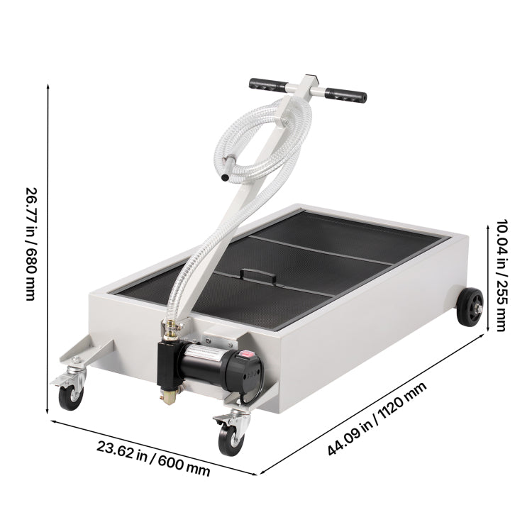 Low Profile Oil Drain Pan, 20 Gallon Capacity, Rolling Oil Drain Pan With Electric Pump, 7.2 Ft Hose & T Folding Handle, Leak Proof & Corrosion Resistant, Fit For Cars, Suvs, Trucks, Atvs, White