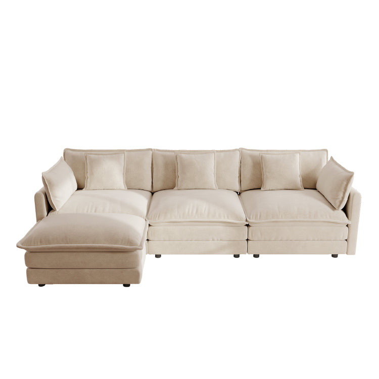 Free Combination Comfy Upholstery Modular Oversized L Shaped Sectional Sofa With Reversible Ottoman, Light Coffee Chenille
