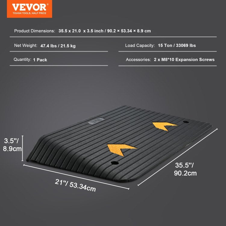 Upgraded Rubber Threshold Ramp, 3.5" Rise Door Ramp With 1 Channel, Natural Rubber Car Ramp With Non Slip Textured Surface, 33069 Lbs Load Capacity Curb Ramp For Wheelchair And Scooter