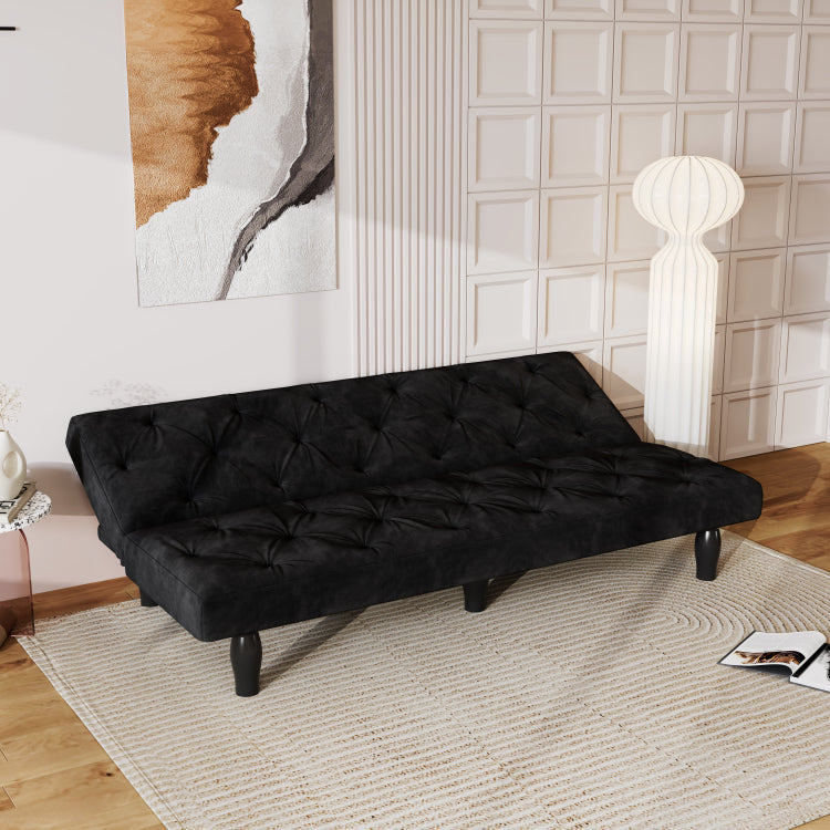 Sofa To Bed Evolution: 66" Black Velvet Sofa Bed Transforms Seamlessly, Ideal For Family Living Rooms, Apartments, And Bedrooms