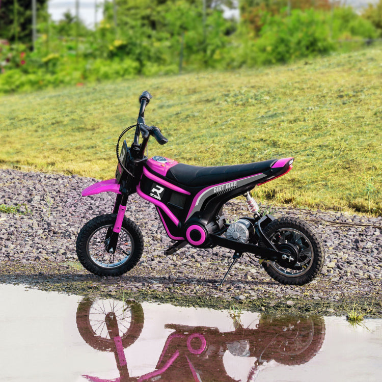 Aosom Electric Dirt Bike With Twist Grip Throttle, 24V 350W Off Road Electric Motorcycle, Up To 15 Mph With Brake, Music Horn, Rear Suspension For Ages 13 Years, Pink